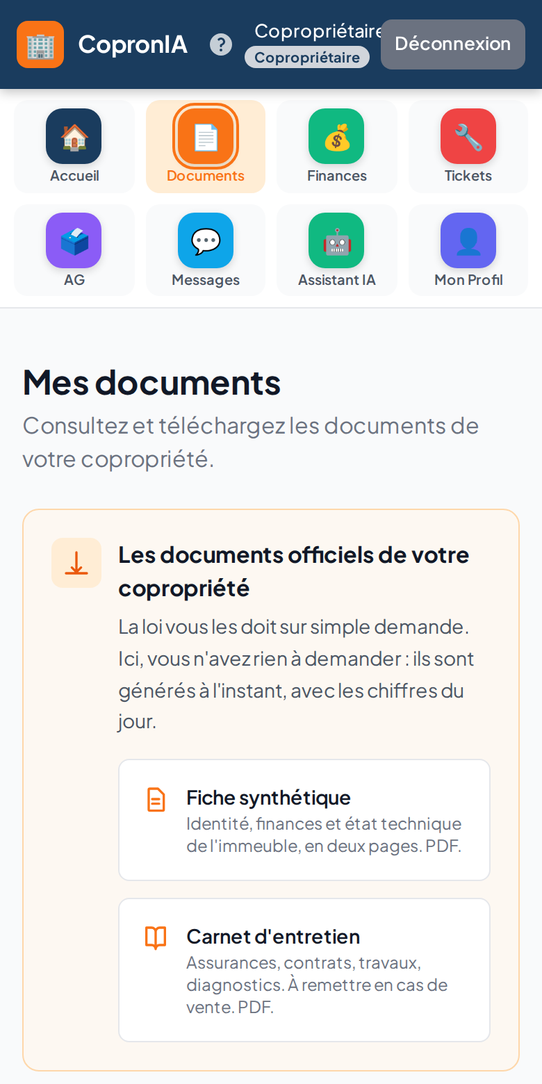 Les documents de la copropriété sur téléphone